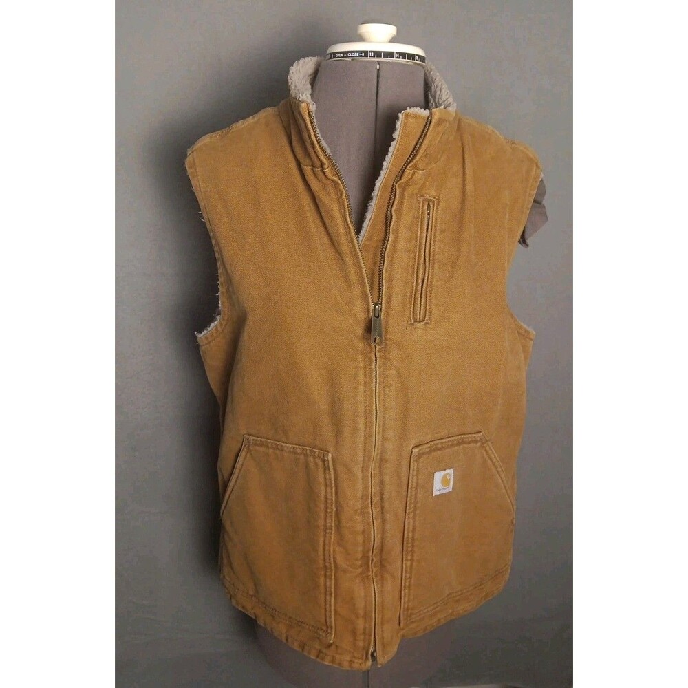 Carhartt Sandstone Vest Women's Large Sherpa Lined Brown Canvas Duck WV001-211